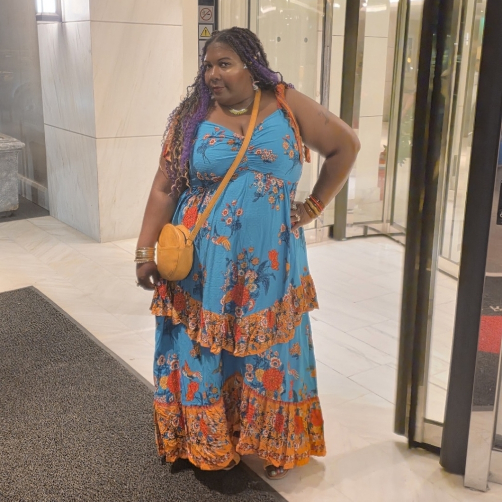 Floral Blue and Orange Maxi Dress